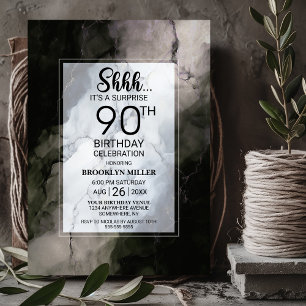 Rustic Marble Surprise 90th Birthday Party Invitation