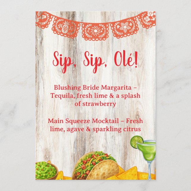 Rustic Margarita Bar Sign | Neutral Fiesta Bridal Invitation (Front)