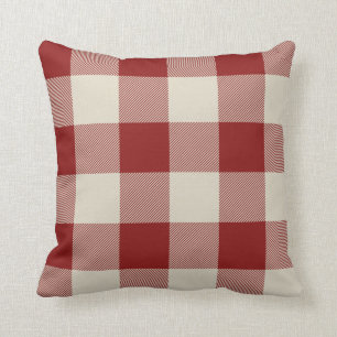 Rustic Maroon and Beige Buffalo Check Plaid Throw Pillow