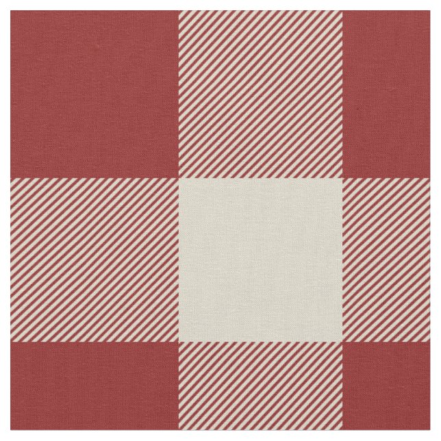 Rustic Maroon and Beige Buffalo Plaid Fabric (Close Up)