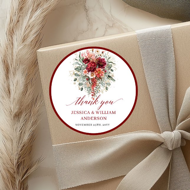 Rustic Maroon Autumn Floral Wedding Sticker (Rustic Maroon Autumn Floral Wedding Sticker

)