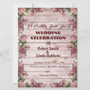 Rustic Maroon Floral Woody Wedding Invitation