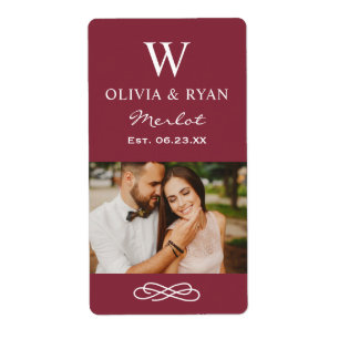 Rustic Maroon Monogram Wine Wedding Favour
