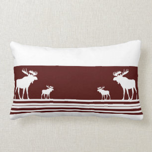 Rustic maroon moose decorative lumbar pillow