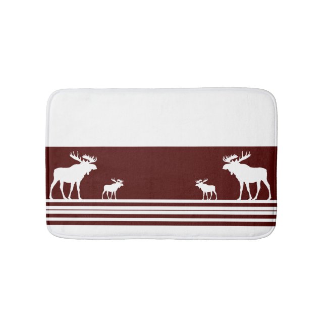Rustic maroon moose memory foam bath mat (Front)