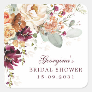 Rustic Maroon Terracotta Bridal Shower Favours Square Sticker