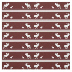 Rustic maroon white moose fabric piece