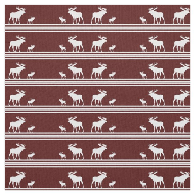 Rustic maroon white moose fabric piece (Swatch)