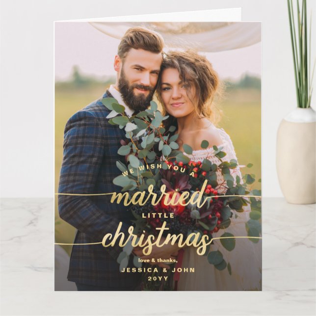 Rustic Married Little Christmas Wedding Thank You Card (Front)