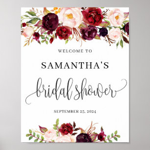Rustic marsala blush pink floral welcome sign