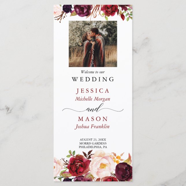 Rustic Marsala Bourgogne Programme de mariage (Devant)