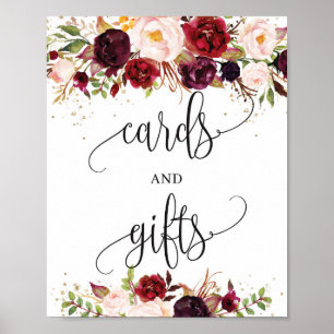 Rustic marsala burgundy boho cards and gifts sign