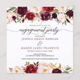 Rustic Marsala Burgundy Engagement Party Invites