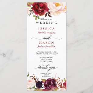 Rustic Marsala Burgundy Wedding Program