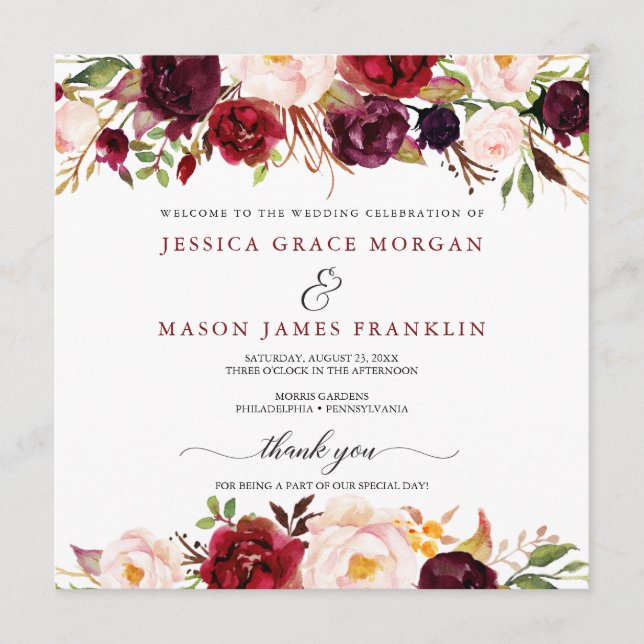 Rustic Marsala Burgundy Wedding Program (Front)