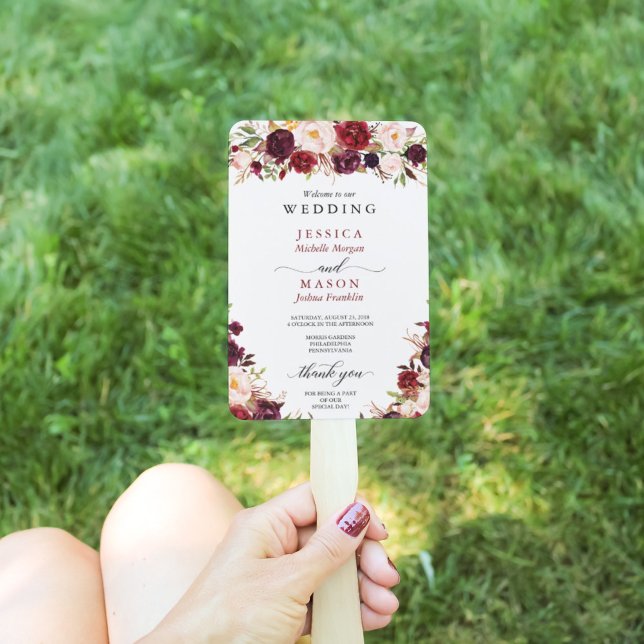 Rustic Marsala Burgundy Wedding Program Fan (Creator Uploaded)