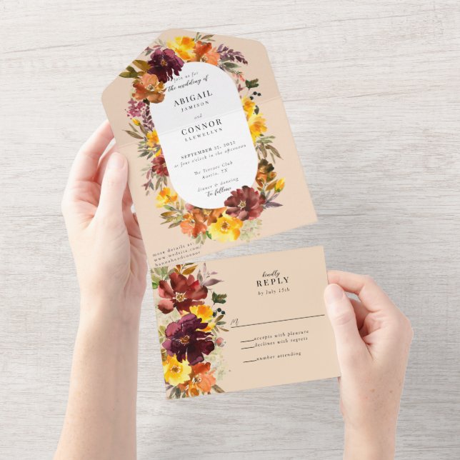 Rustic Marsala Burnt Orange Fall Wreath All In One All In One Invitation (Tearaway)
