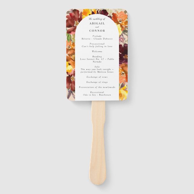 Rustic Marsala Burnt Orange Fall Wreath Program Hand Fan (Front)