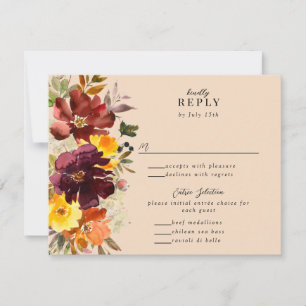 Rustic Marsala Burnt Orange Fall Wreath RSVP Card