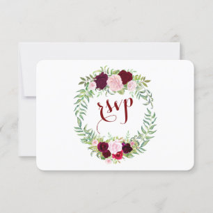 Rustic Marsala Floral Burgundy Wedding RSVP
