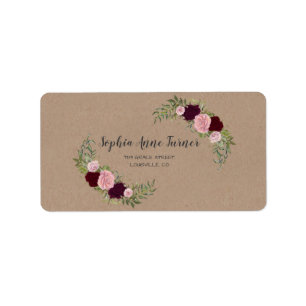 Rustic Marsala Floral Craft Paper Wedding Label