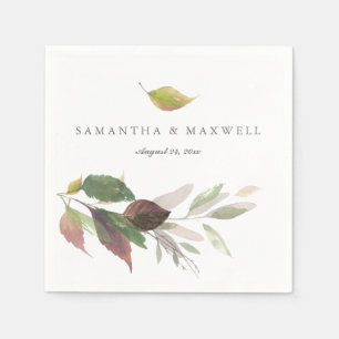 Rustic Marsala Leaves Watercolor Wedding Napkins