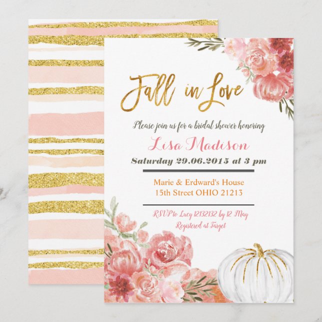 Rustic Marsala Pumpkin Fall in Love Bridal Shower Invitation (Front/Back)