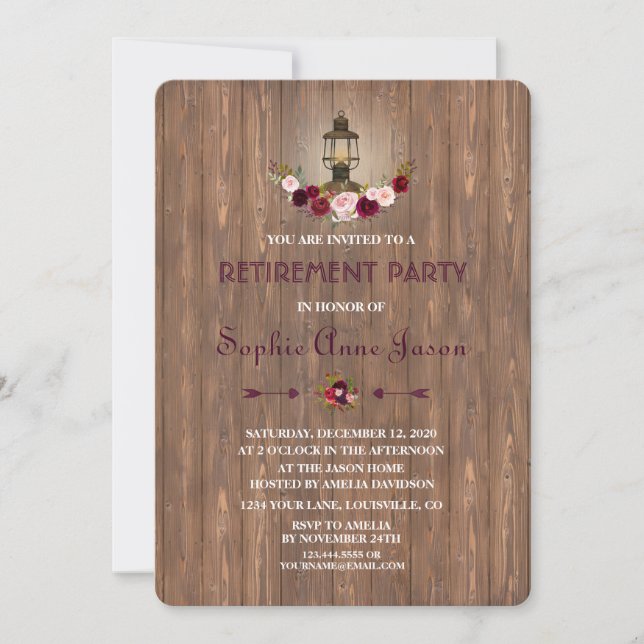 Rustic Marsala Wood Old Lantern Bridal Shower Invitation (Front)