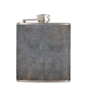 Rustic Masculine Worn   Brown Leather Look Hip Flask