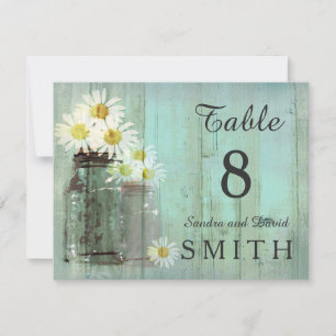 Rustic Mason Jar And Daisy Wedding Table Cards