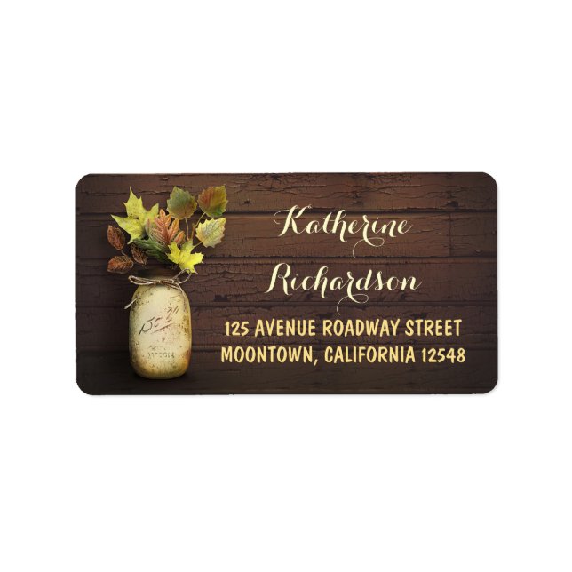 Rustic mason jar and fall leaves address labels (Front)