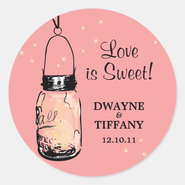 Rustic Mason Jar and Fireflies Classic Round Sticker (Front)