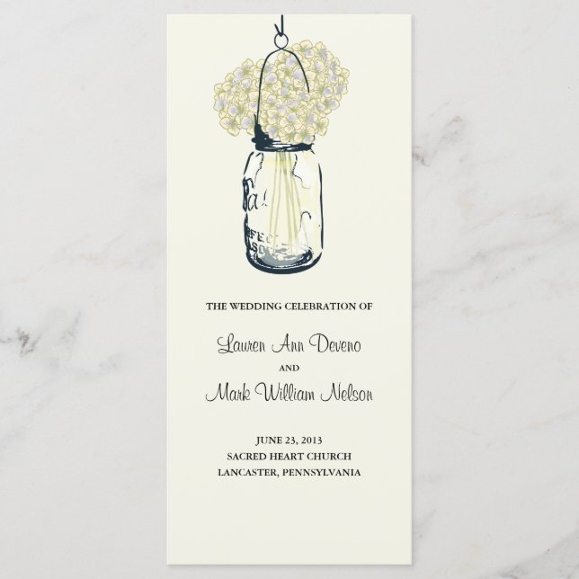 Rustic Mason Jar and Hydrangeas Program (Front)