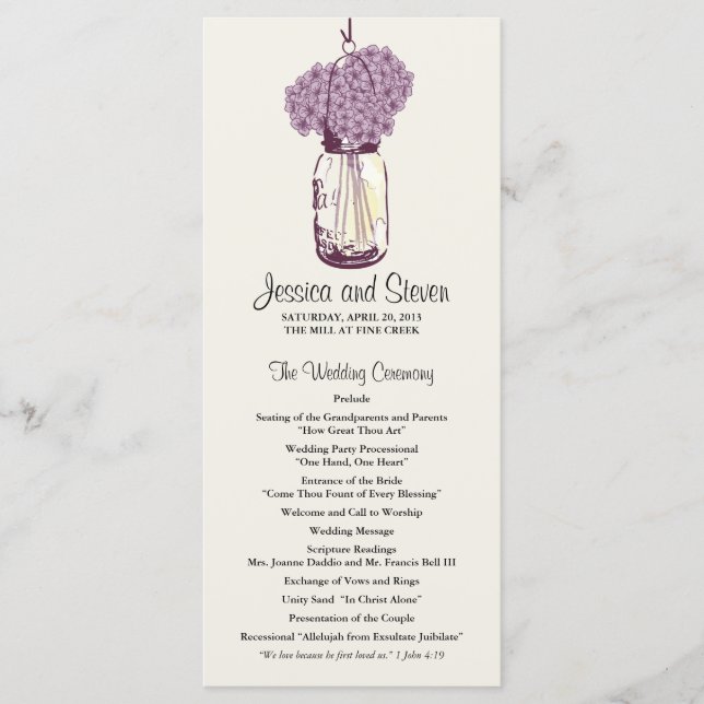 Rustic Mason Jar and Hydrangeas Program (Front)