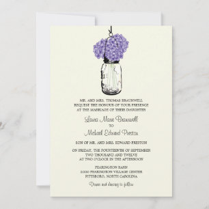 Rustic Mason Jar and Hydrangeas Wedding Invitation