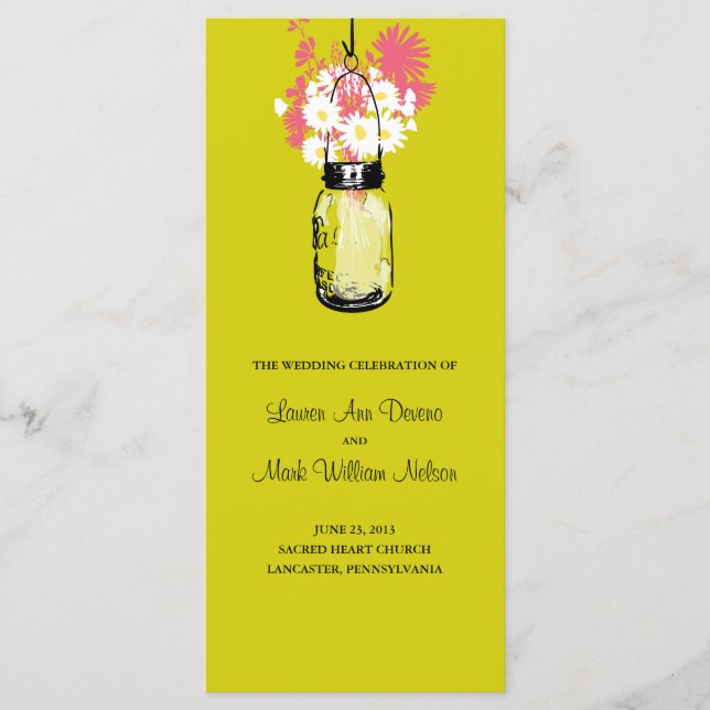 Rustic Mason Jar and Wildflower Daisies Program (Front)