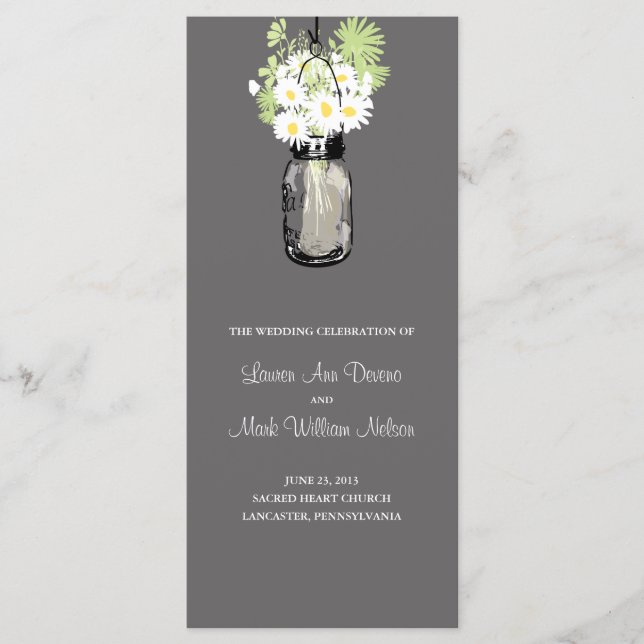 Rustic Mason Jar and Wildflower Daisies Program (Front)