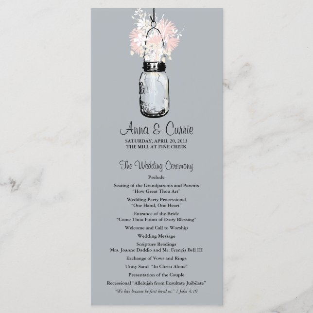 Rustic Mason Jar and Wildflower  Program (Front)