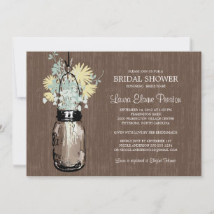 Rustic Mason Jar and Wildflowers Invitation