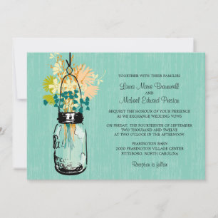 Rustic Mason Jar and Wildflowers Invitation