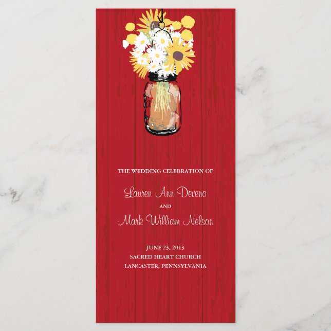 Rustic Mason Jar and Wildflowers Program (Front)