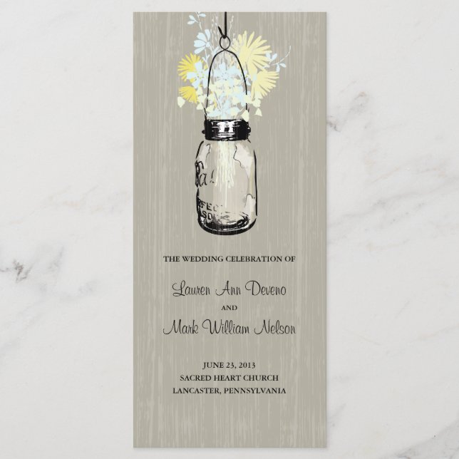 Rustic Mason Jar and Wildflowers Program (Front)