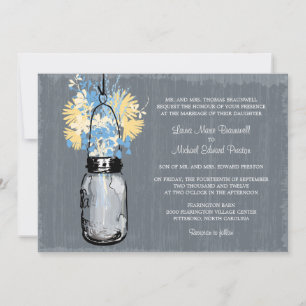 Rustic Mason Jar and Wildflowers Wedding Invitation