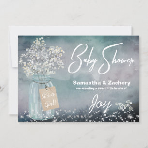 *~* Rustic Mason Jar Baby Breath Baby Shower Invitation