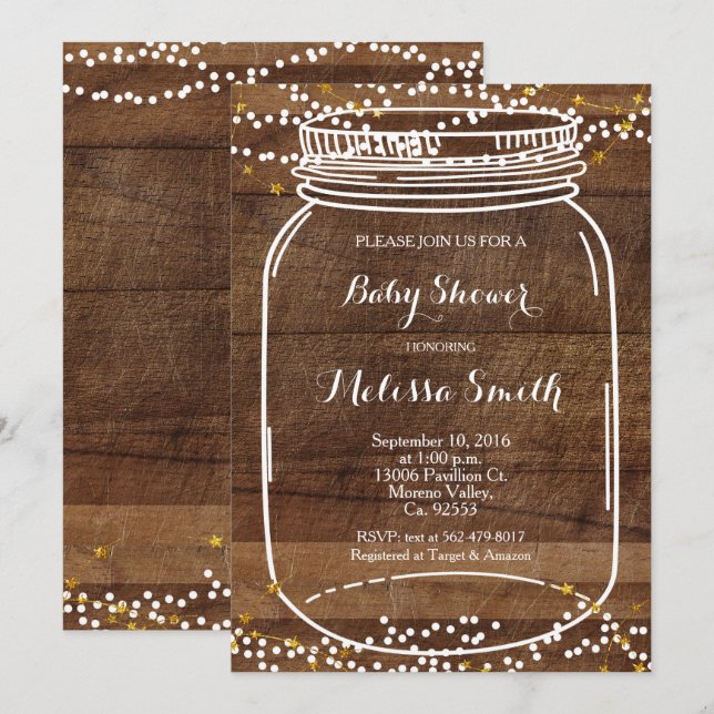 Rustic Mason Jar Baby Shower Invite card (Front/Back)