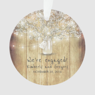 Rustic Mason Jar Baby's Breath String Lights Wood Ornament