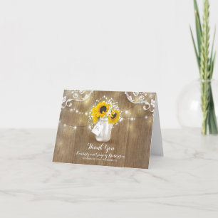 Rustic Mason Jar Baby's Breath Sunflower Thank You Card