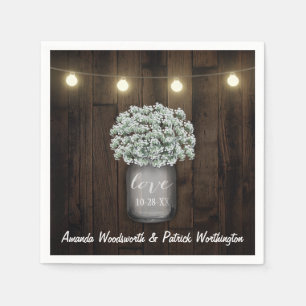 Rustic Mason Jar + Baby's Breath Wedding Napkins
