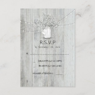 Rustic Mason Jar Baby's Breath Wedding RSVP Cards