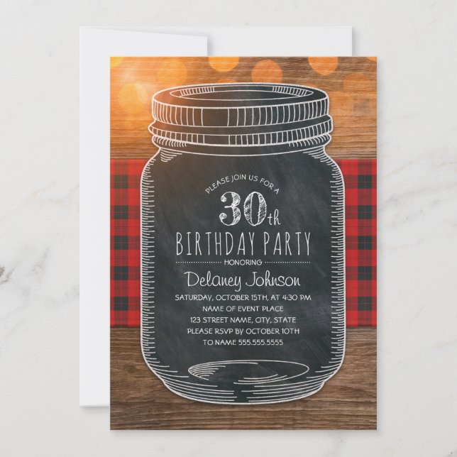 Rustic Mason Jar Backyard 30th Birthday Party Invitation (Front)